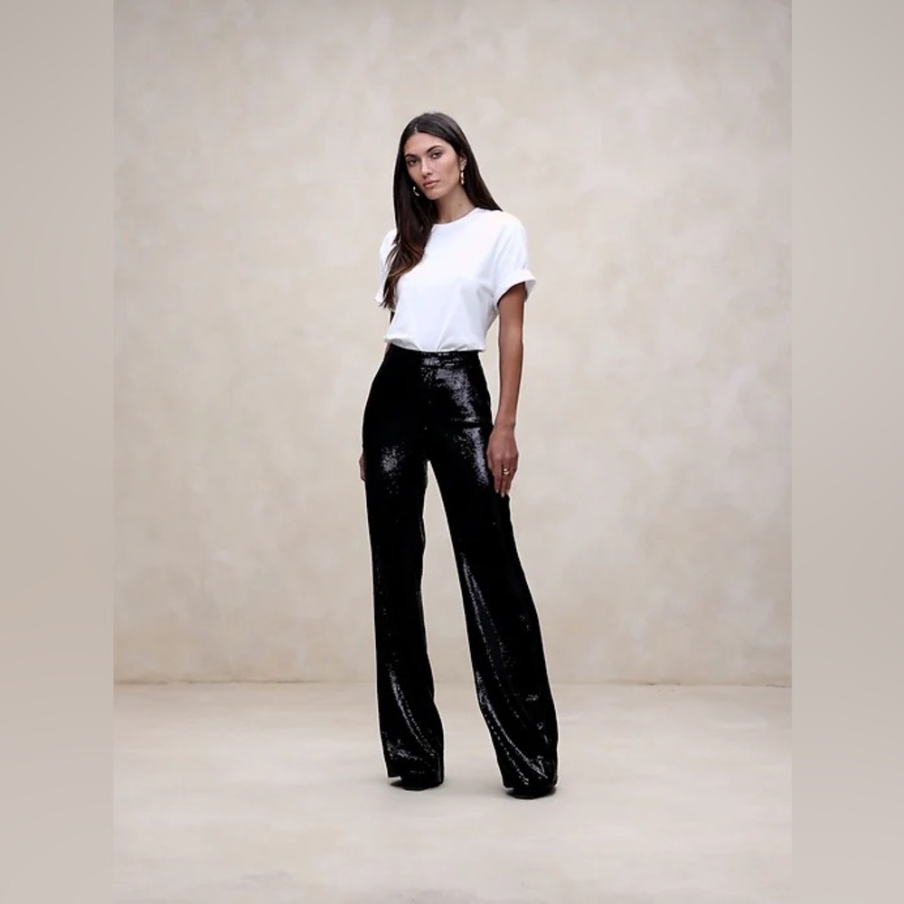 Banana republic sequin black wide leg pants